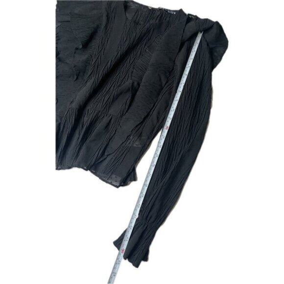 Zara Black Ruffle Peplum Blouse Women’s Small Romantic Long Sleeve - Picture 8 of 9